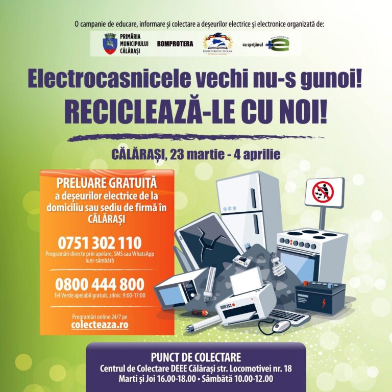 Start campaniei de reciclare a electrocasnicelor vechi în Călărași. Deșeurile electrice pot fi ridicate gratuit de acasă