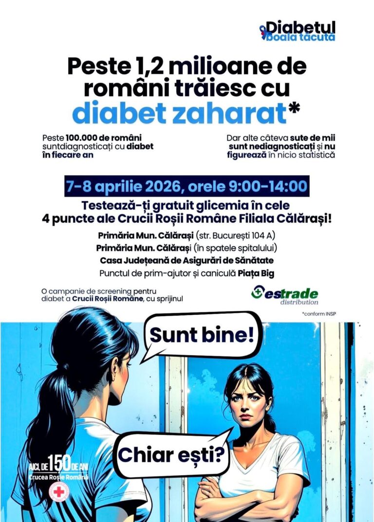 Maratonul Sănătății, la Călărași: testări gratuite pentru depistarea diabetului, pe 7 și 8 aprilie
