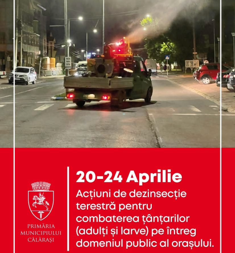 Dezinsecție în Călărași: Primăria anunță acțiuni împotriva țânțarilor în perioada 20–24 aprilie