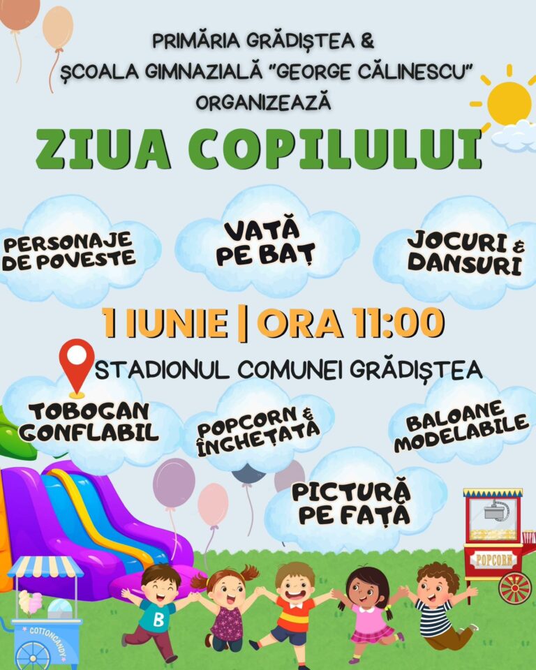 1 Iunie cu surprize și distracție pentru copii, la Grădiștea. Eveniment special pe stadionul „Nelu Bărăitaru”