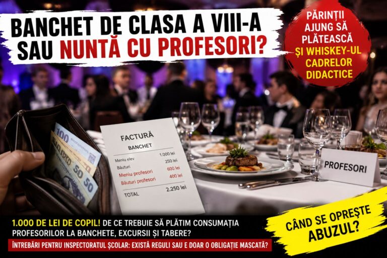Banchet de clasa a VIII-a sau nuntă cu profesori? Părinții ajung să plătească și whiskey-ul cadrelor didactice