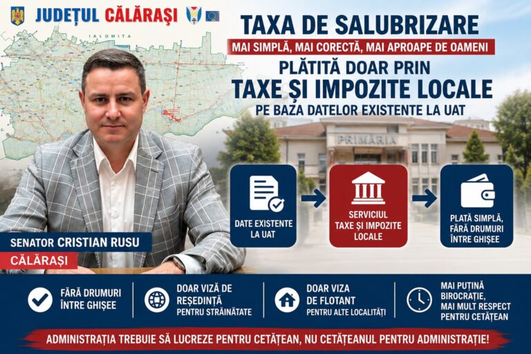 Senatorul Cristian Rusu propune simplificarea taxei de salubritate: plata să se facă prin serviciile de taxe și impozite locale, fără drumuri între ghișee